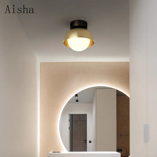plafonnier nordique en cuivre et verre design élégant pour intérieur - vue 3 sur 7