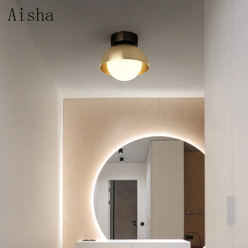 plafonnier nordique en cuivre et verre design élégant pour intérieur - vue 3 sur 7