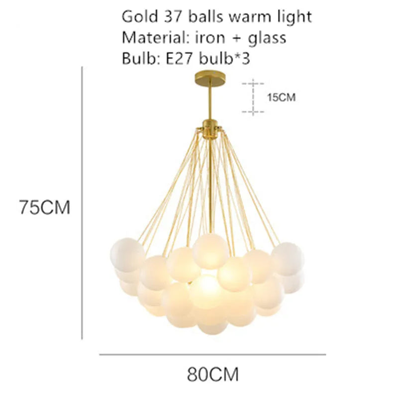 lustre moderne en métal avec boule en verre et bulles décoratives - vue 12 sur 14