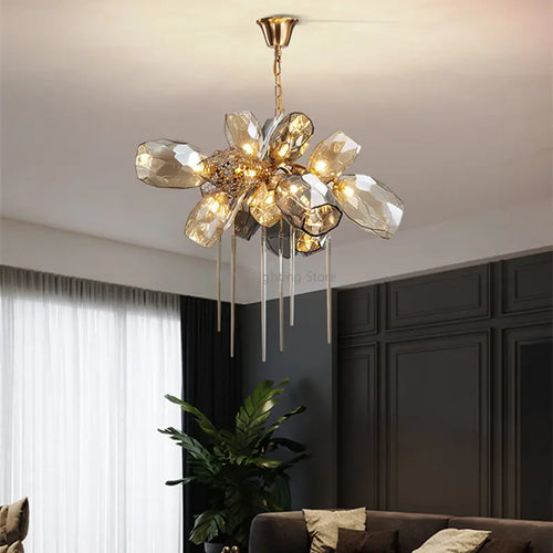 lustre moderne en acier inoxydable et cristal avec led intégrée - vue 3 sur 12