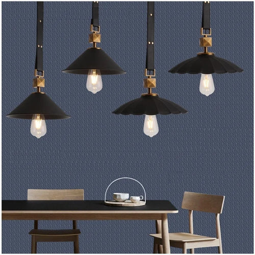lustre moderne en cuir avec suspension lumière et verre cristal - vue 4 sur 14