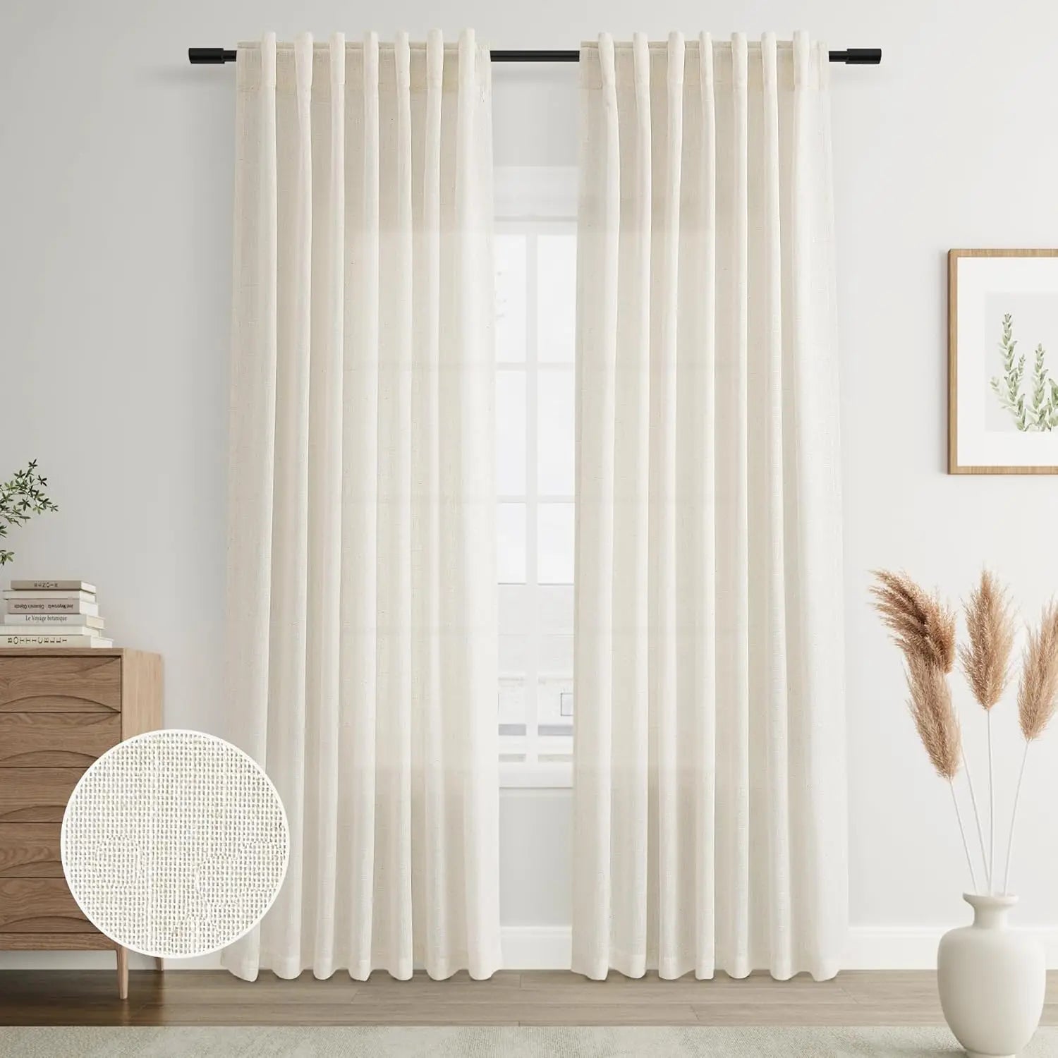 Voilage effet lin extra long fenêtres plafond haut - vue 1 sur 10