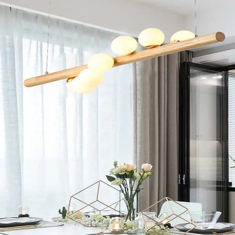 lustre japonais en bois massif design créatif éclairage tendance - vue 10 sur 10