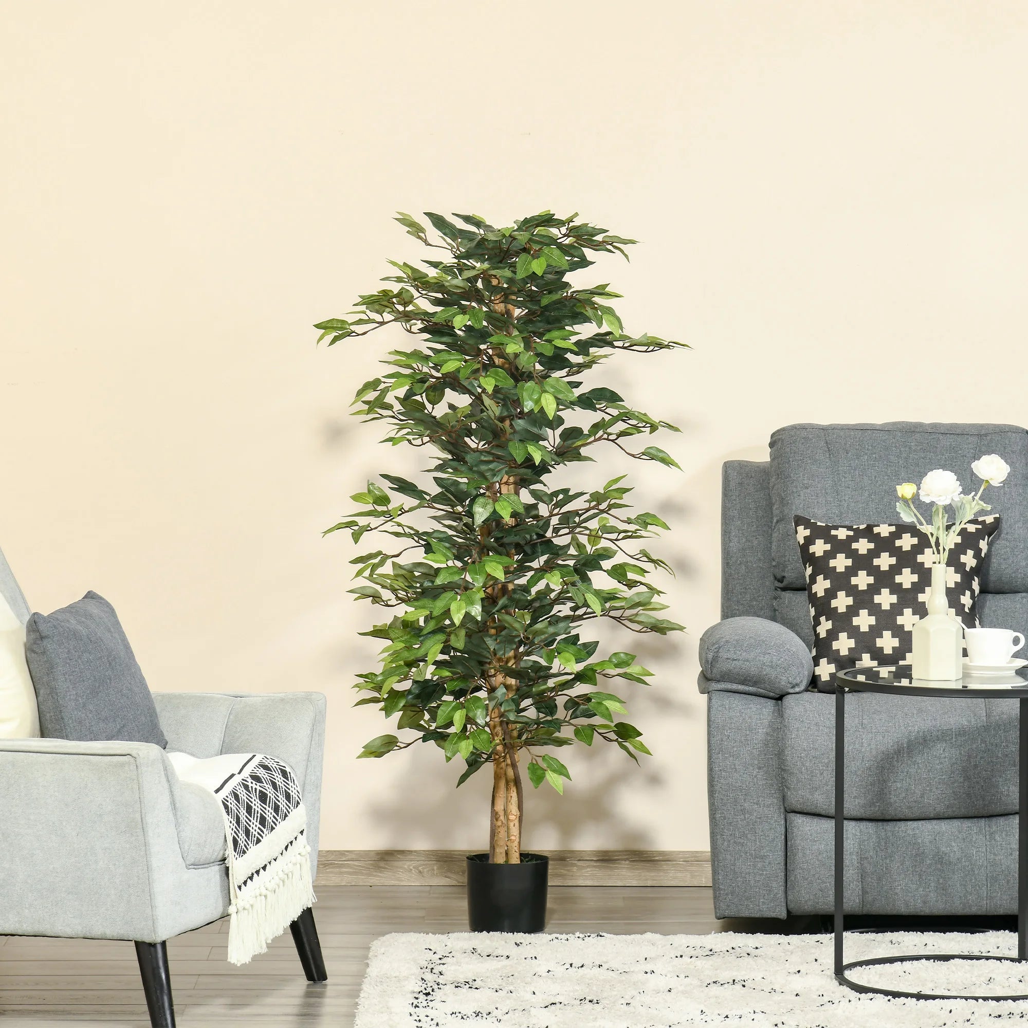 ficus artificiel avec pots en bûches et 1008 feuilles vertes - vue 3 sur 7