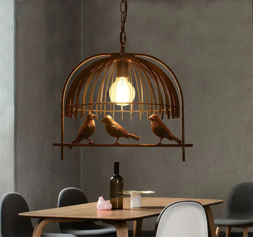 lustre cage à oiseaux en fer forgé pour café et bar - vue 6 sur 6