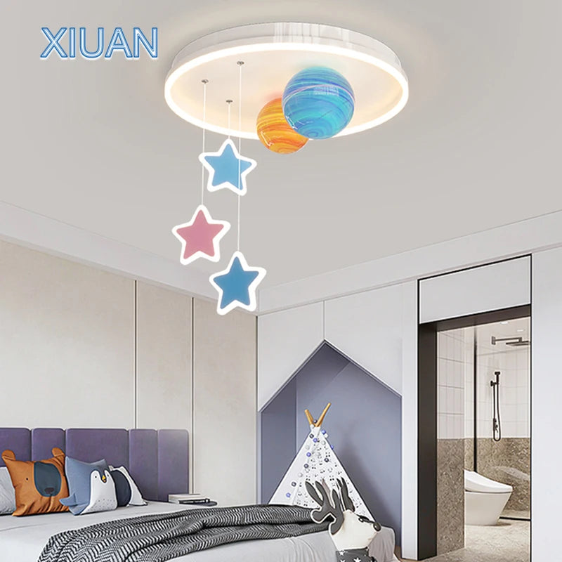lustre créatif pour école maternelle en verre coloré planète univers étoile - vue 3 sur 7