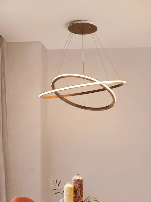 lustre moderne en bois led avec anneau en noyer rétro - vue 4 sur 14