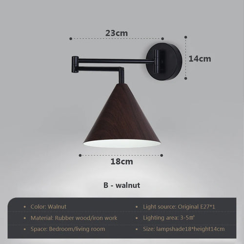 applique murale rotative en bois avec bras pivotant réglable - vue 13 sur 18