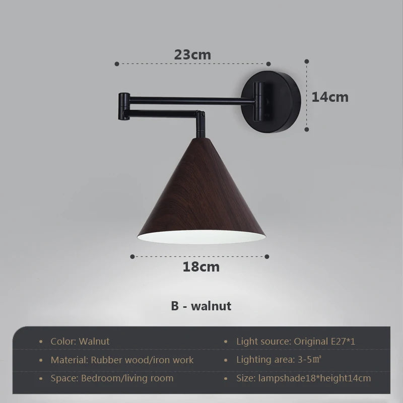 applique murale rotative en bois avec bras pivotant réglable - vue 13 sur 18