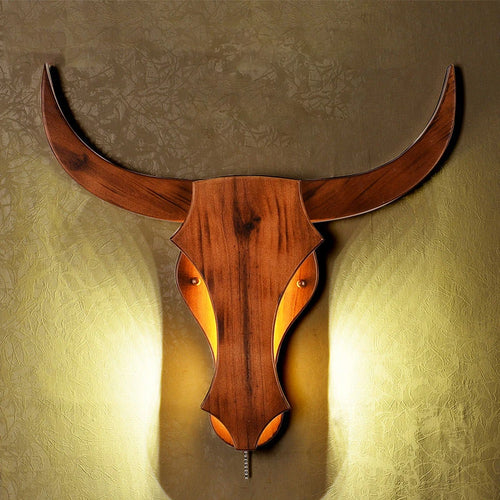 applique murale led style animal vache en bois vintage moderne - vue 2 sur 6