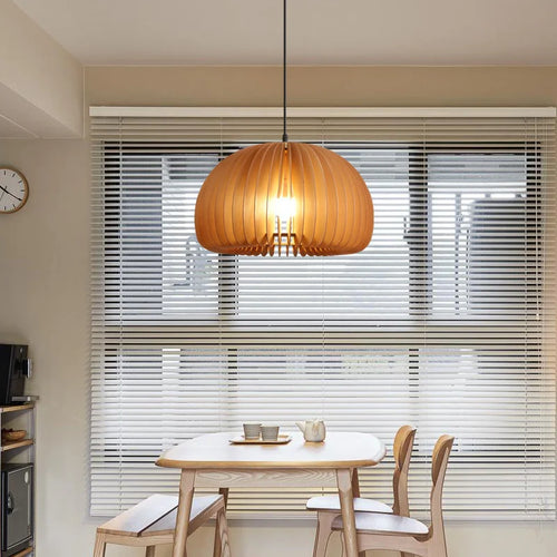 lustre en bois japonais style nordique rétro citrouille pour intérieur - vue 5 sur 11