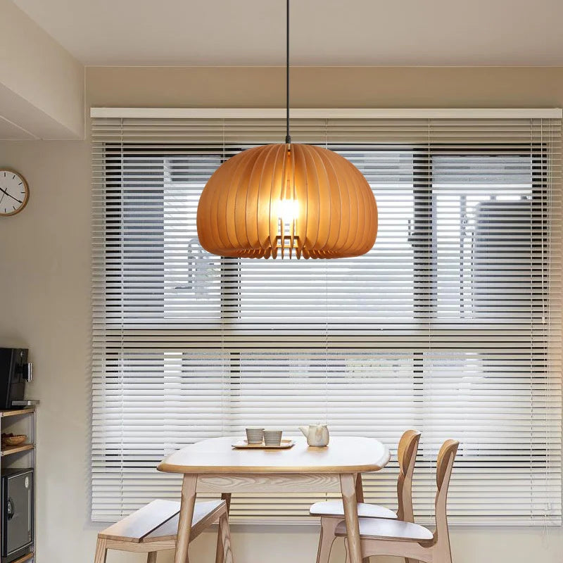 lustre en bois japonais style nordique rétro citrouille pour intérieur - vue 5 sur 11