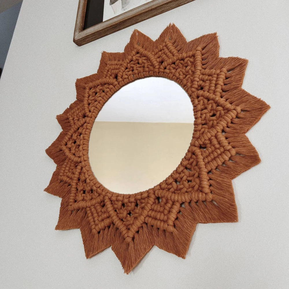 miroir rond en macramé style bohème pour décoration murale - vue 6 sur 19