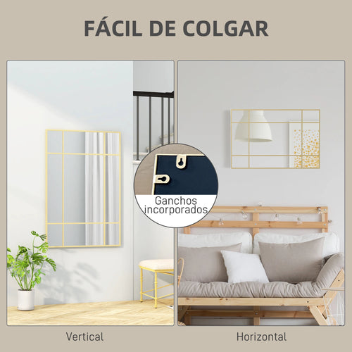 miroir mural rectangulaire avec cadre en métal doré - vue 5 sur 7