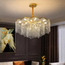 lustre moderne en cristal doré haute suspension design élégant pour intérieur
