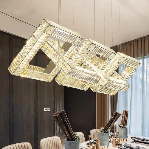 Lustre design cristal doré carré moderne - vue 4 sur 7