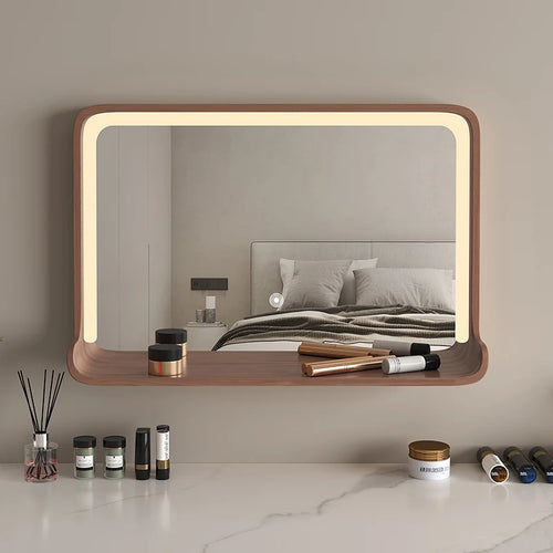 miroir en bois massif avec éclairage led et fixation murale - vue 5 sur 29