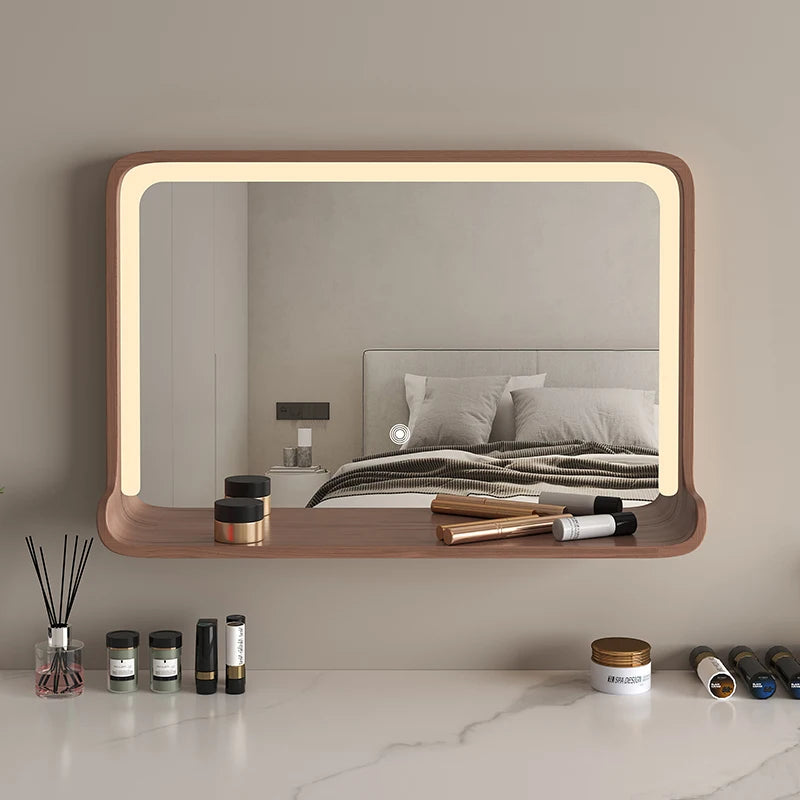 miroir en bois massif avec éclairage led et fixation murale - vue 4 sur 29