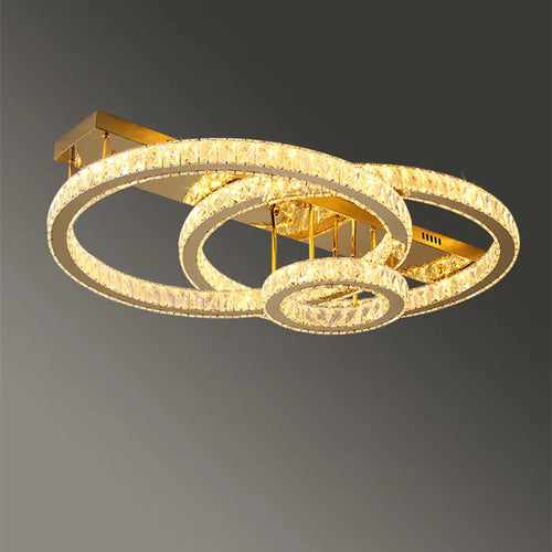 plafonnier acier inox k9 cristal led or lustre salle manger - vue 5 sur 14