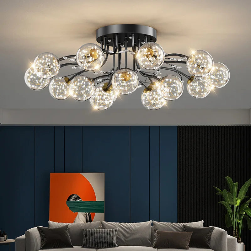 lustre en boule de verre nordique doré luminaire décoratif d'intérieur - vue 3 sur 18