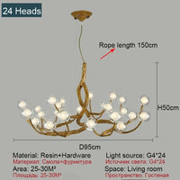 lustre design imitation branche en résine avec boule de verre