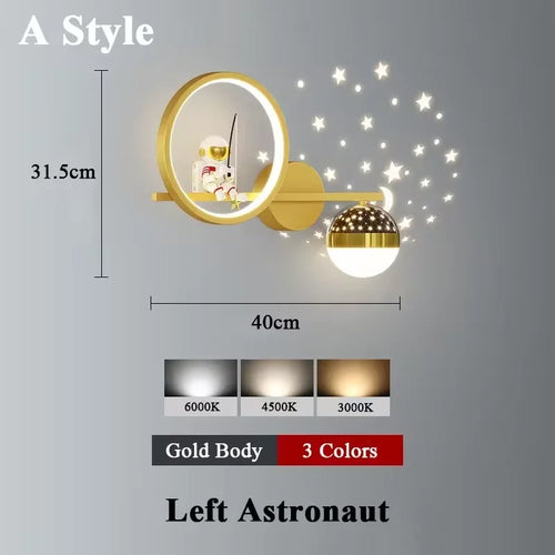 applique murale led créative lune astronaute décoration pour enfant - vue 11 sur 23