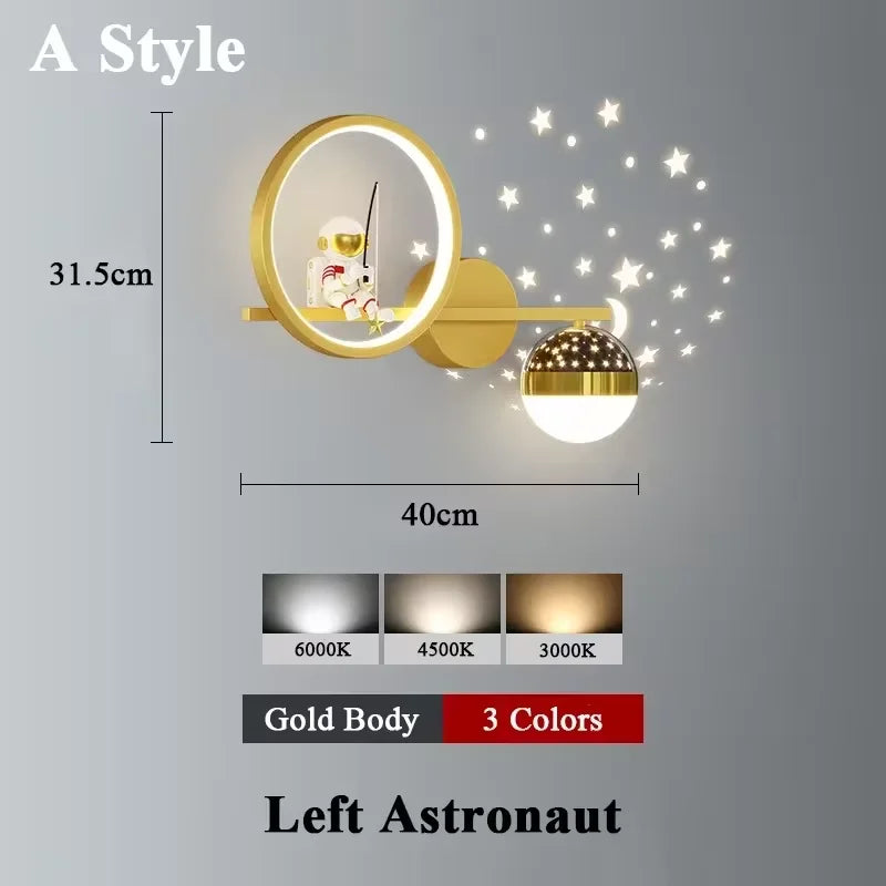 applique murale led créative lune astronaute décoration pour enfant - vue 10 sur 23