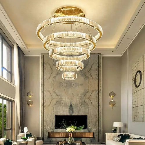 lustre moderne en cristal avec anneau pour décoration intérieure - vue 2 sur 7