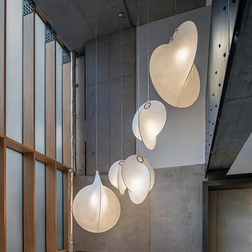 lustre led en soie nordique wabi sabi suspendu pour décoration maison - vue 3 sur 12