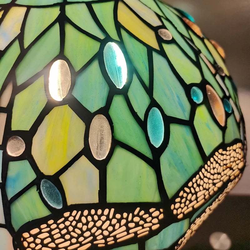 lustre libellule scandinave style tiffany rétro éclairage design jardin - vue 4 sur 6