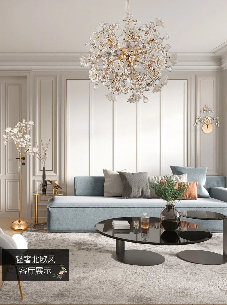 Lustre céramique blanc fleurs décoration - vue 5 sur 12