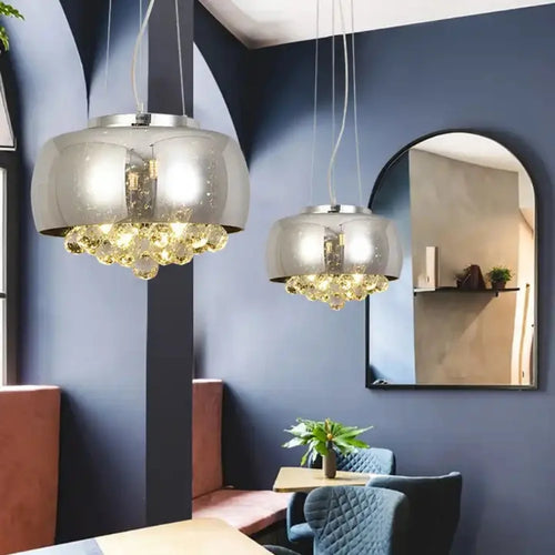 Lustre en verre de cristal de luxe moderne pour salon fumée Cognac plafonnier luminaires suspendus Suspension en verre - vue 5 sur 10