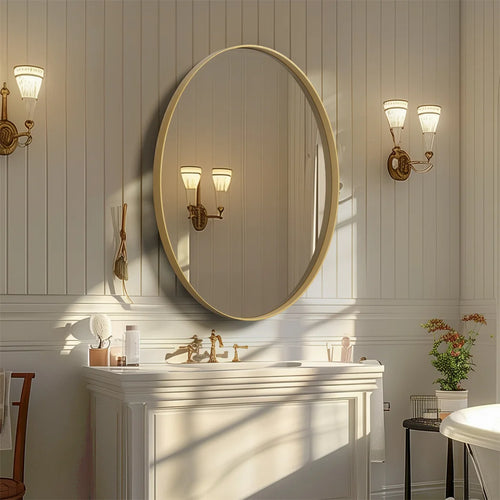 miroir doré brossé avec cadre en métal décoratif - vue 5 sur 6