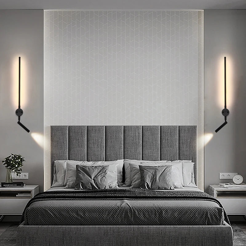 Modern Bedroom Living Room Wall Light ON/OFF Switch AC220V Black White Long Wall Lamps with LED Spotlights - vue 4 sur 18