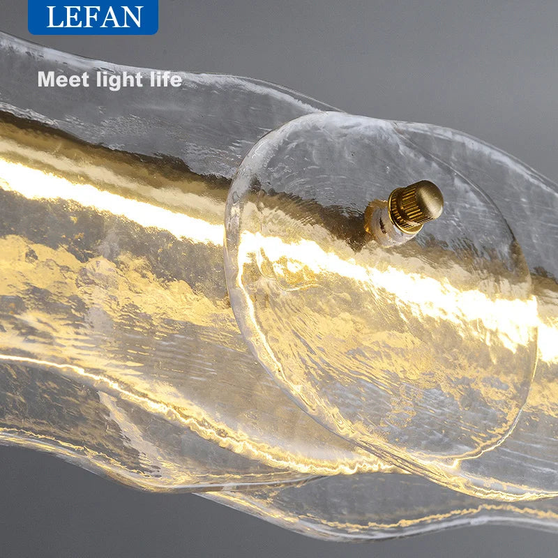 Lustre moderne allcopper lumière luxe créatif longue bande minimaliste bar salle à manger comptoir eau motif Suspension en verre - vue 5 sur 7