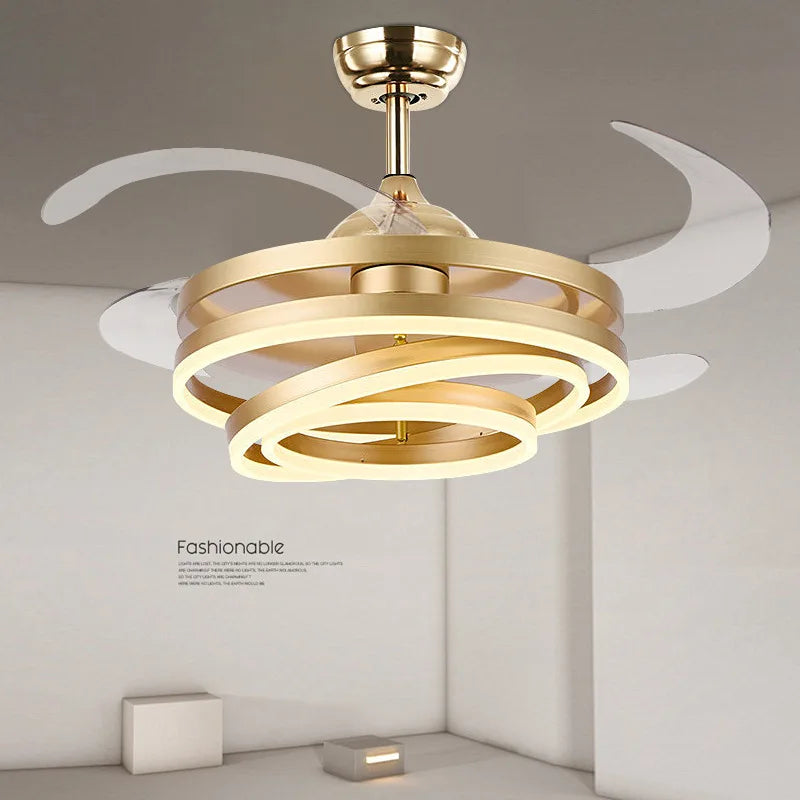 ventilateur de plafond moderne 	 avec lumières led télécommande rechargeable - vue 3 sur 15