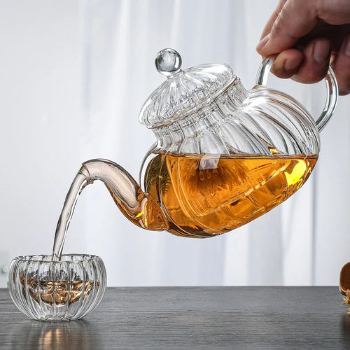théière verre citrouille rayée filtre floral résistante chaleur - vue 5 sur 6
