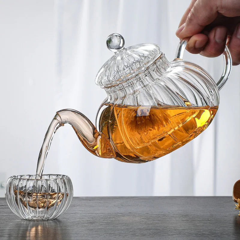 théière verre citrouille rayée filtre floral résistante chaleur - vue 4 sur 6