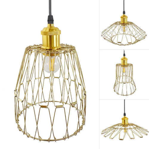 Pendant Light,Industrial Ceiling Pendant Light Fixtures Metal Lampshade,Deformable Geometric Cord Adjustable Folding Cage E27