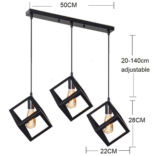 Black Geometric Pendant Lighting Modern Square Hanging Light Ceiling Fixture for Kitchen Island, Foyer, Hallway, Bedroom E27 - vue 9 sur 8
