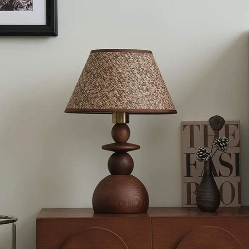 lampe de table médiévale en bois massif design rétro simple - vue 6 sur 9