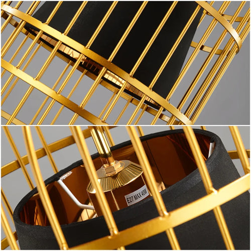 suspension vintage industrielle en fer doré pour bar ou loft - vue 6 sur 15