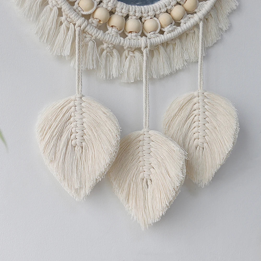 miroir mural en macramé style bohème pour décoration intérieure - vue 3 sur 14