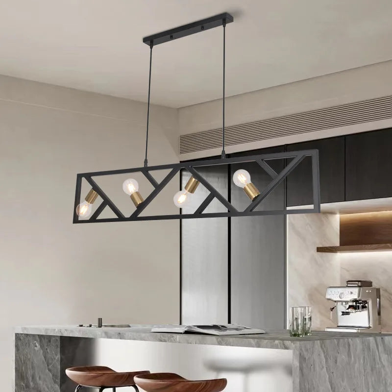 Style industriel fer art lustre restaurant salon lait thé café créatif 4 têtes personnalité lampe suspendue - vue 4 sur 7