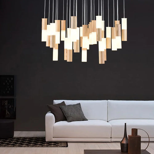 lustre en bois moderne pour éclairage intérieur design - vue 3 sur 14