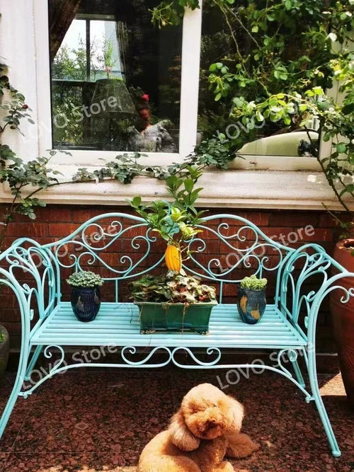 banc de jardin fer forgé table et chaises extérieur - vue 7 sur 14