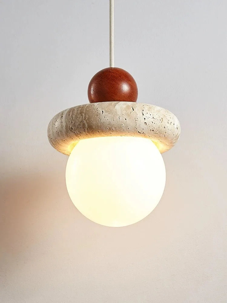 Suspension Led Style crème chambre chevet médiévale Memphis chambre d'enfant fil suspendu petite pierre claire bois - vue 3 sur 6