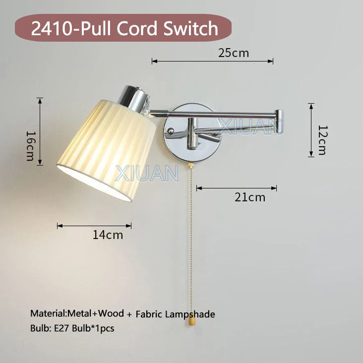 applique murale moderne bras pivotant led en tissu plissé métal - vue 22 sur 23