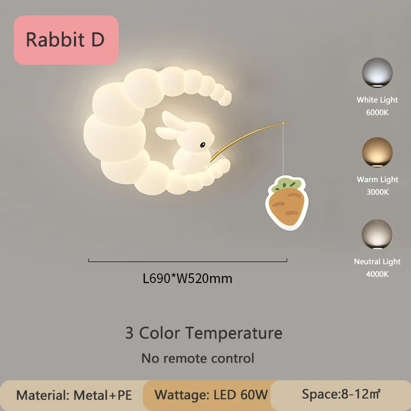 Creative Children's Room Ceiling Lamps Carrot Cloud Rabbit Ceiling Light Nursery Room School Baby Girl Bedroom Chandelier AC220V - vue 9 sur 15