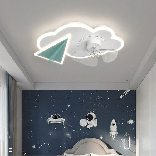 plafonnier ventilateur avec lumières design avion télécommande pour enfants - vue 2 sur 8
